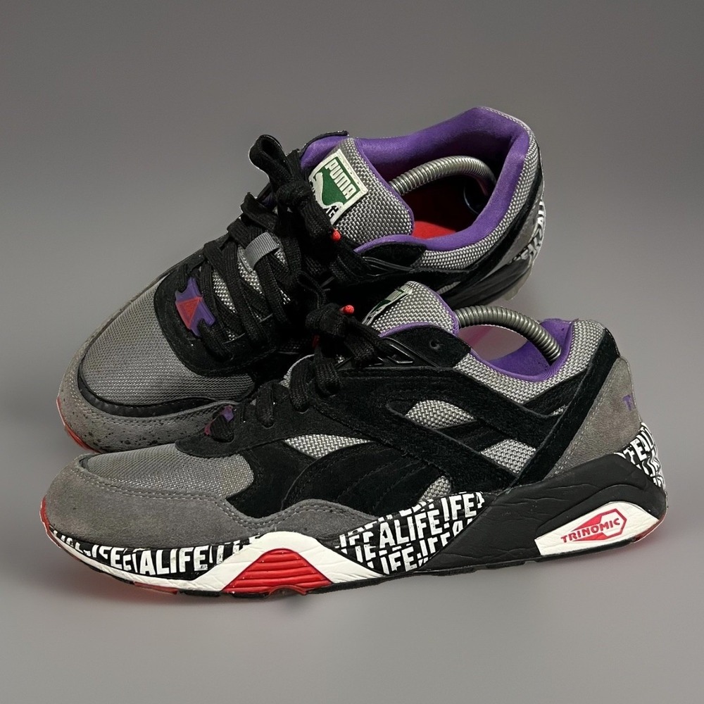 Puma R698 x Alife x Stuck Up Mens Gray Black Purple Comfort Suede Shoes Size 9.5